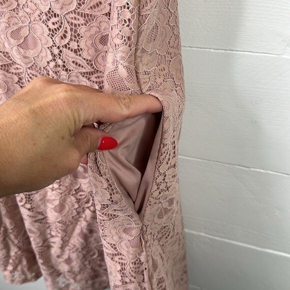 SPEECHLESS Blush Pink Lace Sleeveless Back Tie Knee Length Dress Pockets Size XL - Picture 10 of 11